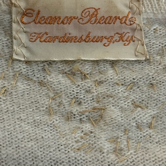RARE Eleanor Beard Hardinsburg KY Vintage 1960s metallic lace appliqué cardigan - Picture 5 of 14